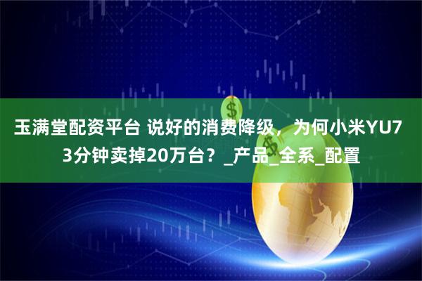 玉满堂配资平台 说好的消费降级，为何小米YU7 3分钟卖掉20万台？_产品_全系_配置