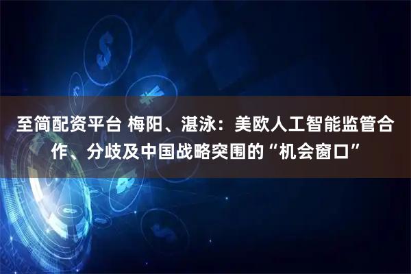 至简配资平台 梅阳、湛泳：美欧人工智能监管合作、分歧及中国战略突围的“机会窗口”